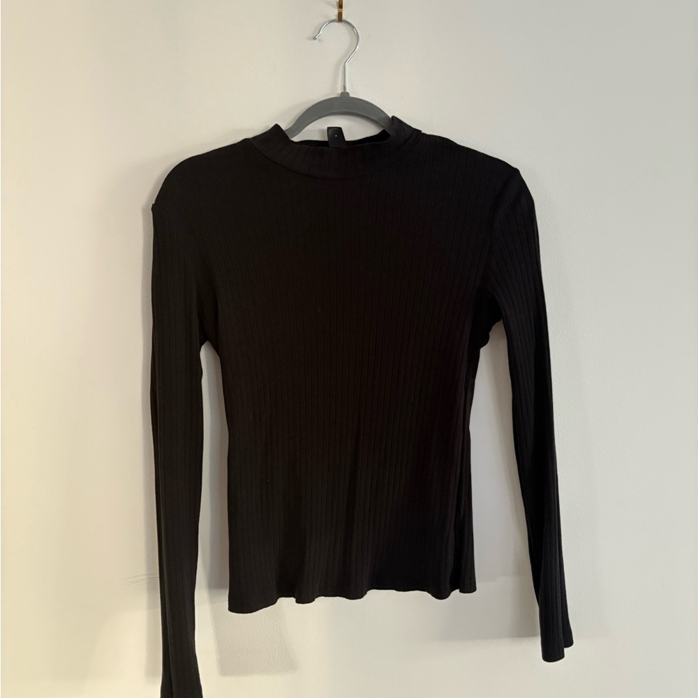 SHEIN Black Long Sleeve Ribbed Tee